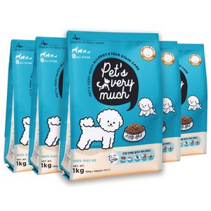 페츠베리머치 강아지사료 눈물사료 눈물자국 알러지 사료, 오리, 1kg, 5개