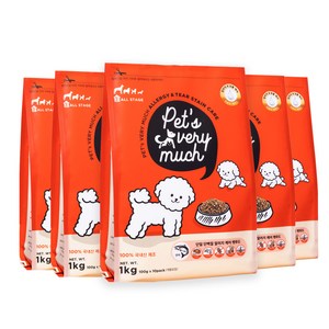 페츠베리머치 강아지사료 눈물사료 눈물자국 알러지 사료, 연어, 1kg, 5개