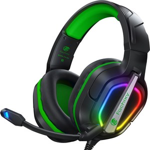파치시 FC200 게이밍 헤드셋 접이식 PC PS4 PS5 XBOX RGB USB 헤드폰 노이즈 캔슬링 마이크, 블랙그린