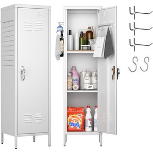 손잡이를 가진 직원을 위한 금속 사물함, 체육관, 학교, 사무실, 집, 차고를 위한 2개의 Pegboard & 5개의 갈고리를 가진 금속 저장 사물함, white, 3단