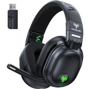 WESEARY WG3 무선 게이밍 헤드셋 PC PS4 PS5 스위치 3D 사운드 1200mAh 배터리 노이즈 캔슬링 마이크 50mm 드라이버, 올블랙, 프로